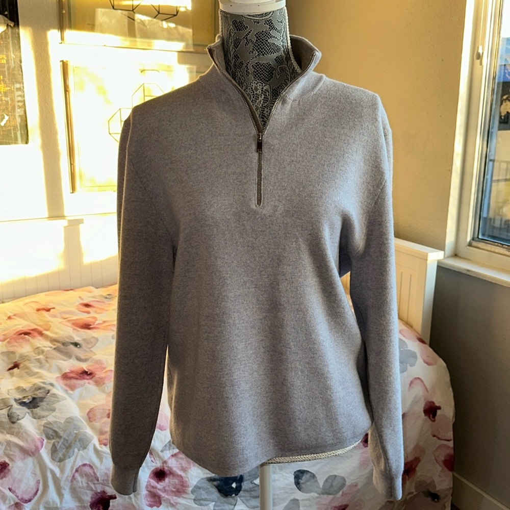Bloomingdale’s merino wool quarter zip mock neck pullover sweater top